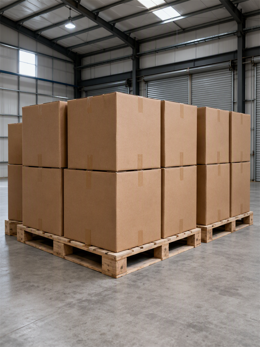 Packed marble-effect lighting on pallets ready for shipment