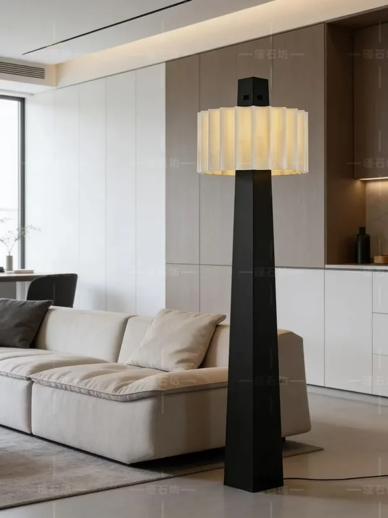 Marble and stone material detail on a decorative floor lamp
