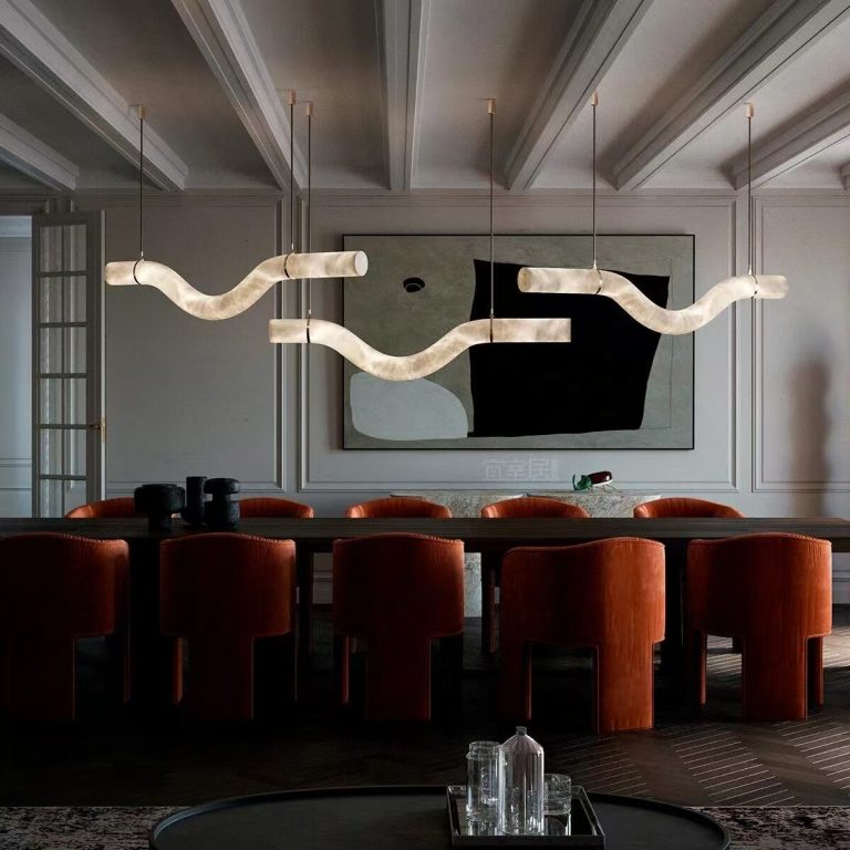Real P9007 marble pendant light product photo, installed